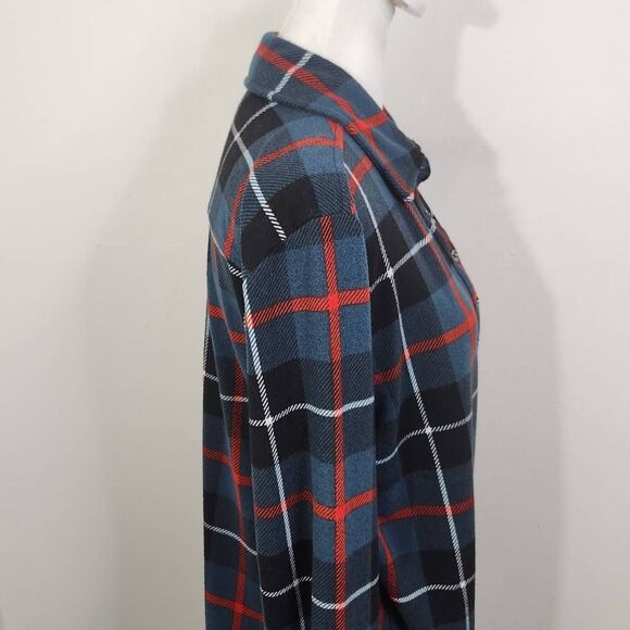 D&Co. Teal Blue and Red Plaid Half Button-Up Top Size Small Plaid Flannel Shirt - Picture 3 of 6